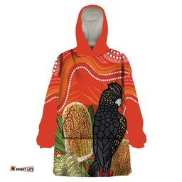 personalised australia banksia and black cockatoo wearable blanket hoodie aboriginal art