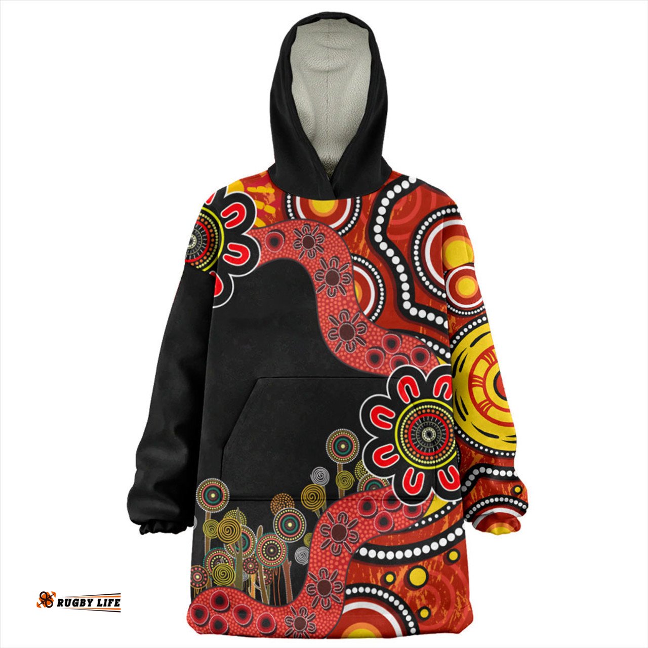 Australia Snug Hoodie Aboriginal Indigenous Dot Painting Red And Black