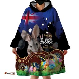 personalised australia easter day wearable blanket hoodie aussie bilby aboriginal art