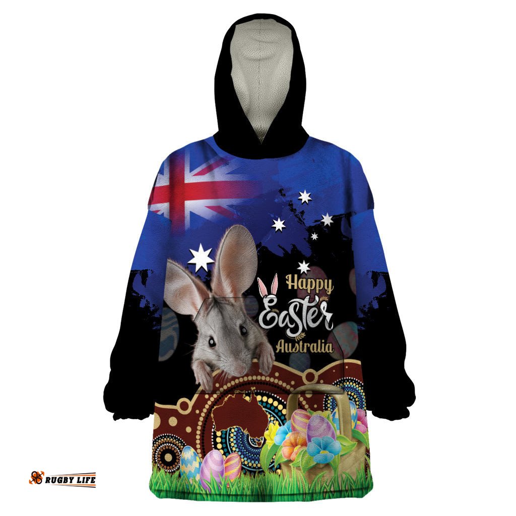 personalised australia easter day wearable blanket hoodie aussie bilby aboriginal art