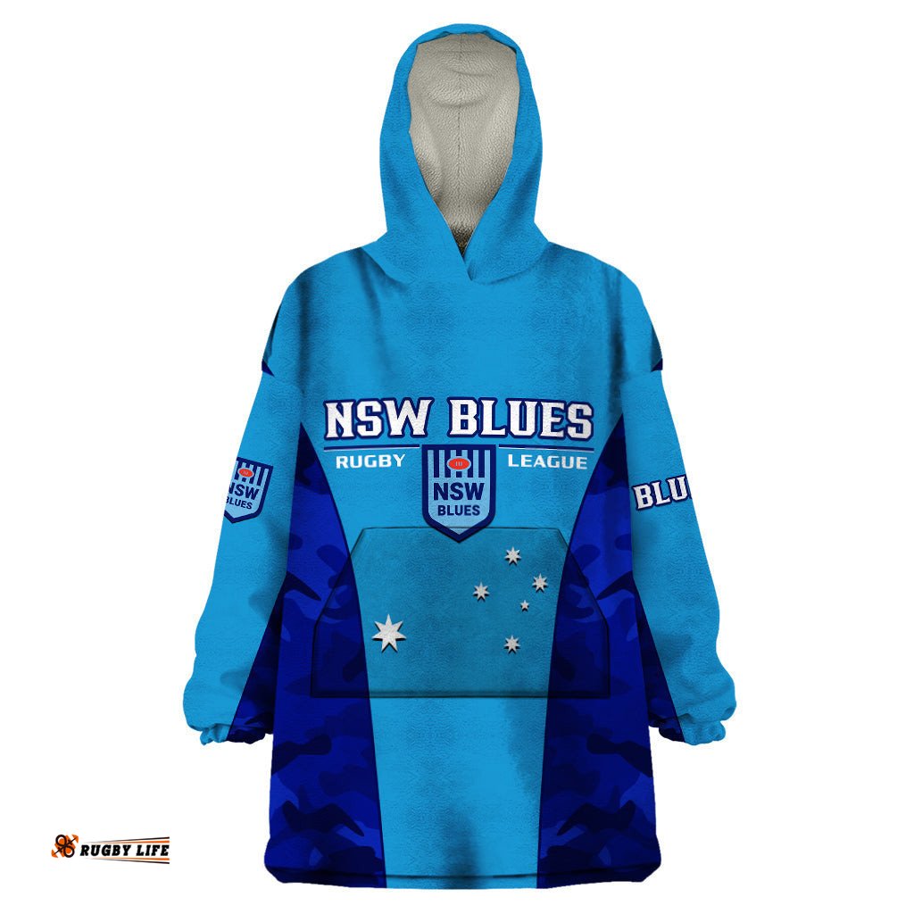 nsw rugby wearable blanket hoodie go blues camouflage sporty style