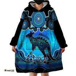 personalised australia aries kangaroo zodiac wearable blanket hoodie auz astrology aboriginal aqua