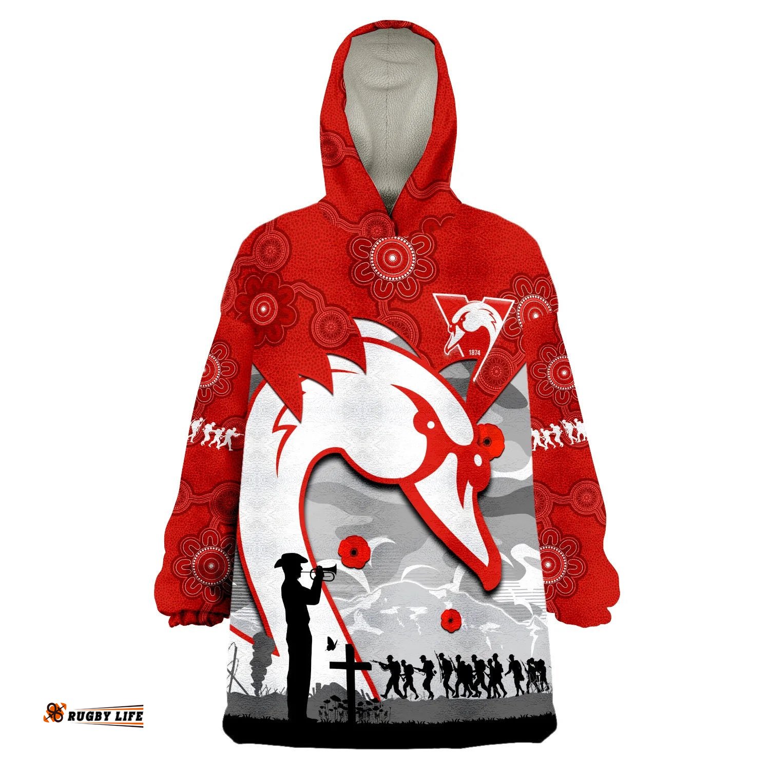swans football anzac wearable blanket hoodie sydney indigenous camouflage art