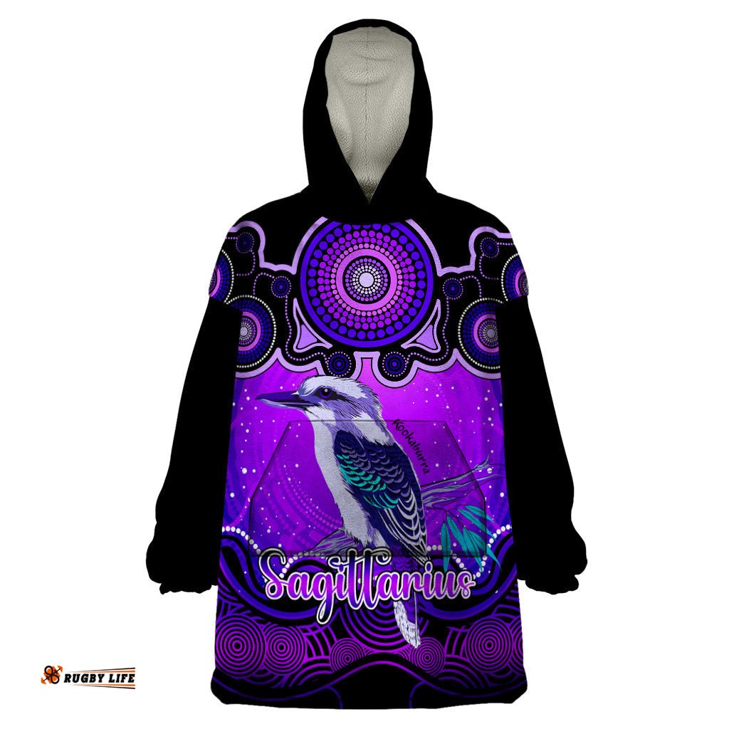 personalised australia sagittarius kookaburra zodiac wearable blanket hoodie auz astrology aboriginal purple