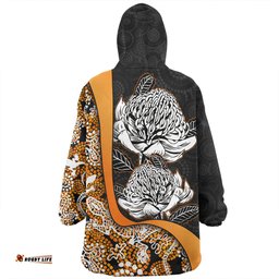 Australia Warratah Goanna Aboriginal Snug Hoodie - Waratah Flowers With Orange Lizards, Stones, Sand Dot Art Painting Inspired Snug Hoodie