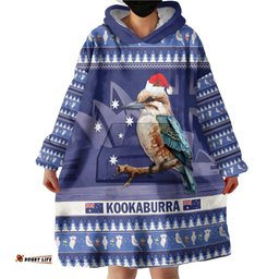 aussie kookaburra wearable blanket hoodie merry christmas blue style