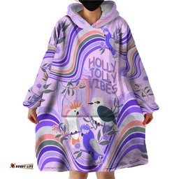 personalised australia hippie christmas wearable blanket hoodie cockatoo kookaburra with wattle violet pastel color