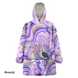 personalised australia hippie christmas wearable blanket hoodie cockatoo kookaburra with wattle violet pastel color