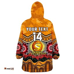 custom text and number perth scorchers cricket anzac wearable blanket hoodie poppy aboriginal camouflage