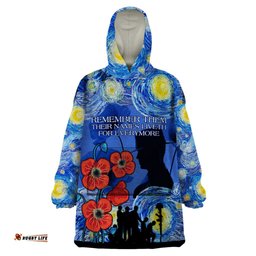 remember them anzac day wearable blanket hoodie soldier in starry night oil paint style