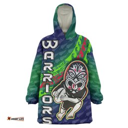 Warriors Rugby Snug Hoodie - Cusstom Rugby Player Maori Mask With Fern Pattern Oodie Blanket