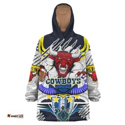 cowboys aboriginal rugby snug hoodie indigenous north queensland super cows with sea turtle scratch style oodie blanket