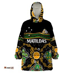 custom text and number matildas australia soccer wearable blanket hoodie aboriginal dots style