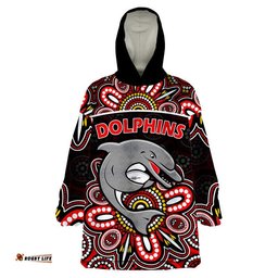 dolphins rugby wearable blanket hoodie aboriginal dot painting