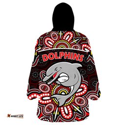 dolphins rugby wearable blanket hoodie aboriginal dot painting