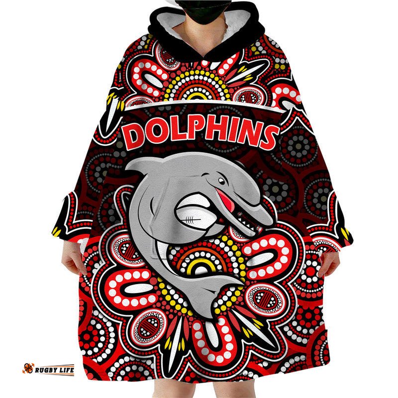 dolphins rugby wearable blanket hoodie aboriginal dot painting