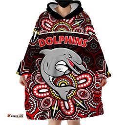 dolphins rugby wearable blanket hoodie aboriginal dot painting