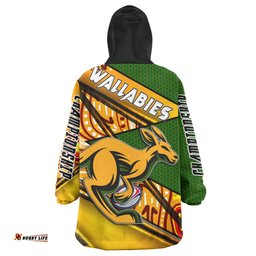 Wallabies Rugby Snug Hoodie - Custom Kangaroo Rugby Ball Rugby Championship Personalised Player And Number Oodie Blanket