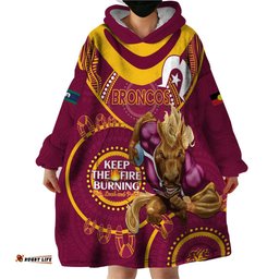custom nrl broncos naidoc week wearable blanket hoodie keep the fire burning indigenous art