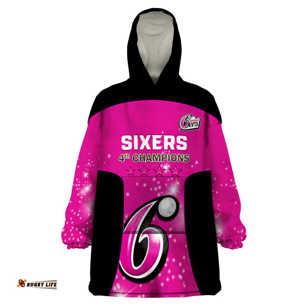 personalised bbl sydney sixers wearable blanket hoodie 4th champions 2024 new history
