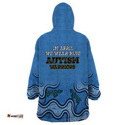 australia autism awareness wearable blanket hoodie in april we wear blue aboriginal lizard