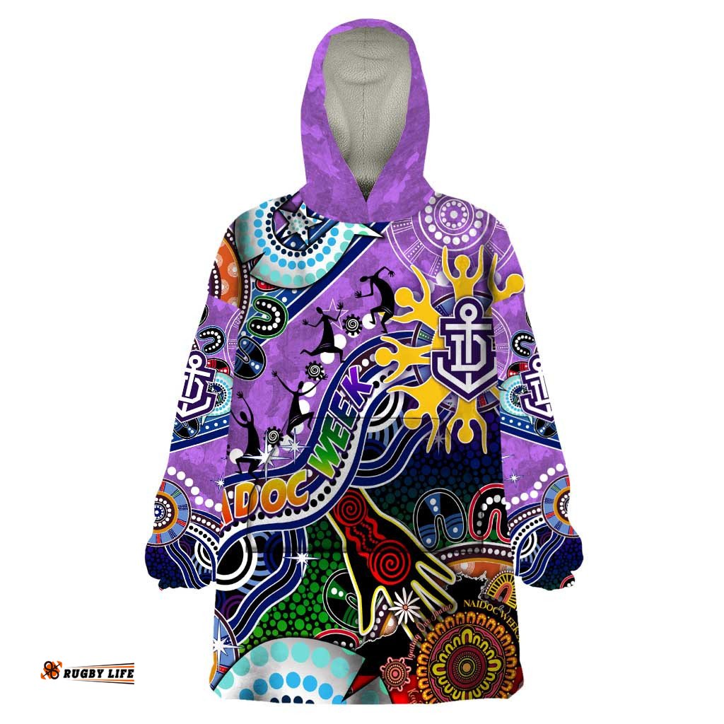 custom naidoc week 2024 fremantle dockers freo wearable blanket hoodie australia aboriginal dot painting dt02