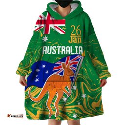 proud to be australia day wearable blanket hoodie kangaroo with national color