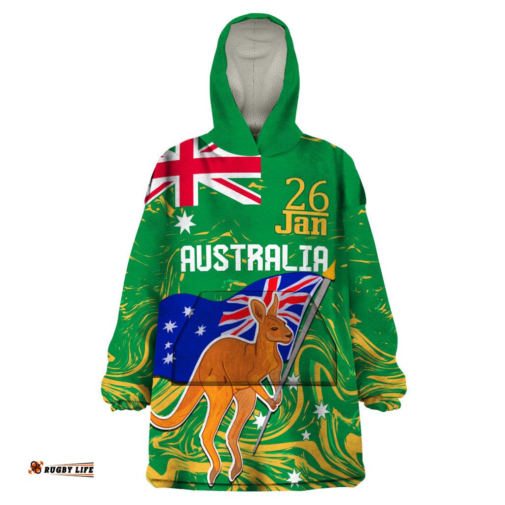 proud to be australia day wearable blanket hoodie kangaroo with national color