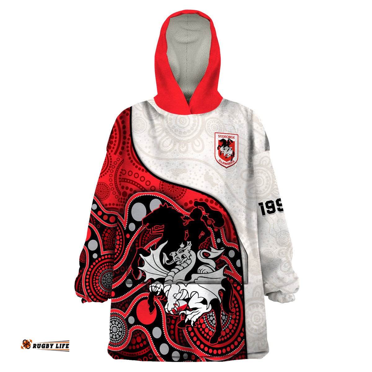 custom text and number dragons rugby wearable blanket hoodie st george illawarra 1998 indigenous art