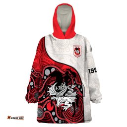 custom text and number dragons rugby wearable blanket hoodie st george illawarra 1998 indigenous art