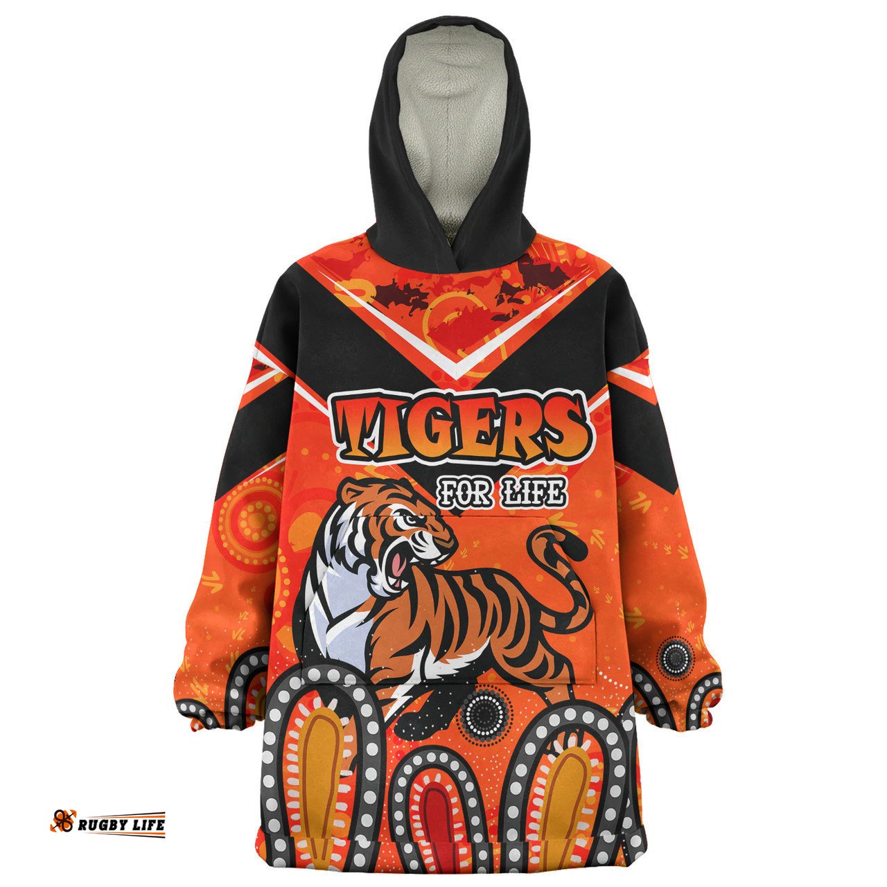 Wests Tigers Custom Snug Hoodie - Tigers For Life With Aboriginal Style Snug Hoodie