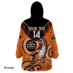 custom nrl tigers naidoc week wearable blanket hoodie keep the fire burning indigenous art