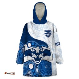 personalised geelong football wearable blanket hoodie go cats indigenous art