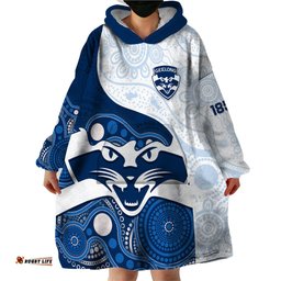 personalised geelong football wearable blanket hoodie go cats indigenous art