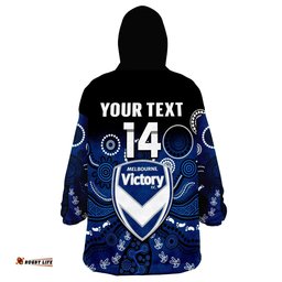 custom text and number melbourne victory football wearable blanket hoodie aboriginal art
