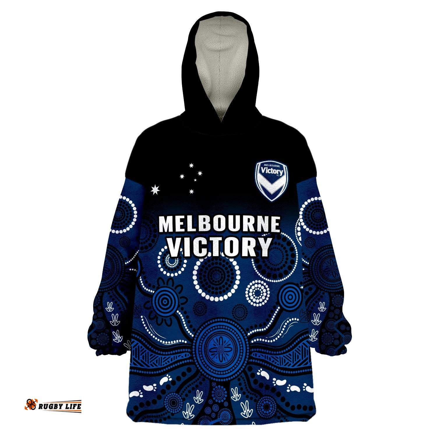 custom text and number melbourne victory football wearable blanket hoodie aboriginal art