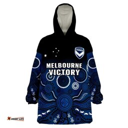 custom text and number melbourne victory football wearable blanket hoodie aboriginal art