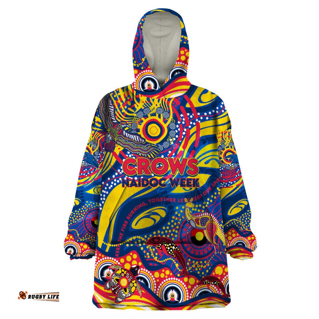 custom naidoc week 2024 crows wearable blanket hoodie aboriginal animals keep the fire burning dt02
