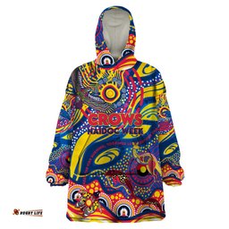 custom naidoc week 2024 crows wearable blanket hoodie aboriginal animals keep the fire burning dt02