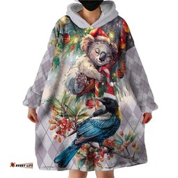 koala and tui bird christmas in july wearable blanket hoodie