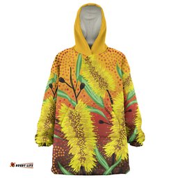 Australia Aboriginal Snug Hoodie - Aboriginal Art Of Yellow Bottle Brush Plant Snug Hoodie