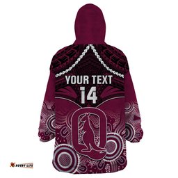 custom qld maroons rugby wearable blanket hoodie aboriginal mix polynesian pattern