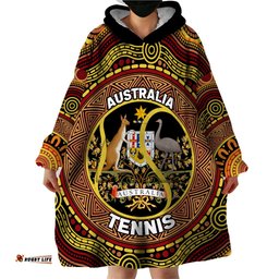 personalised australia tennis wearable blanket hoodie aussie indigenous art