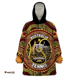 personalised australia tennis wearable blanket hoodie aussie indigenous art