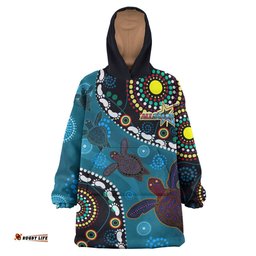 indigenous all stars rugby snug hoodie dreamtime turtle with aboriginal and torres strait islanders flag oodie blanket