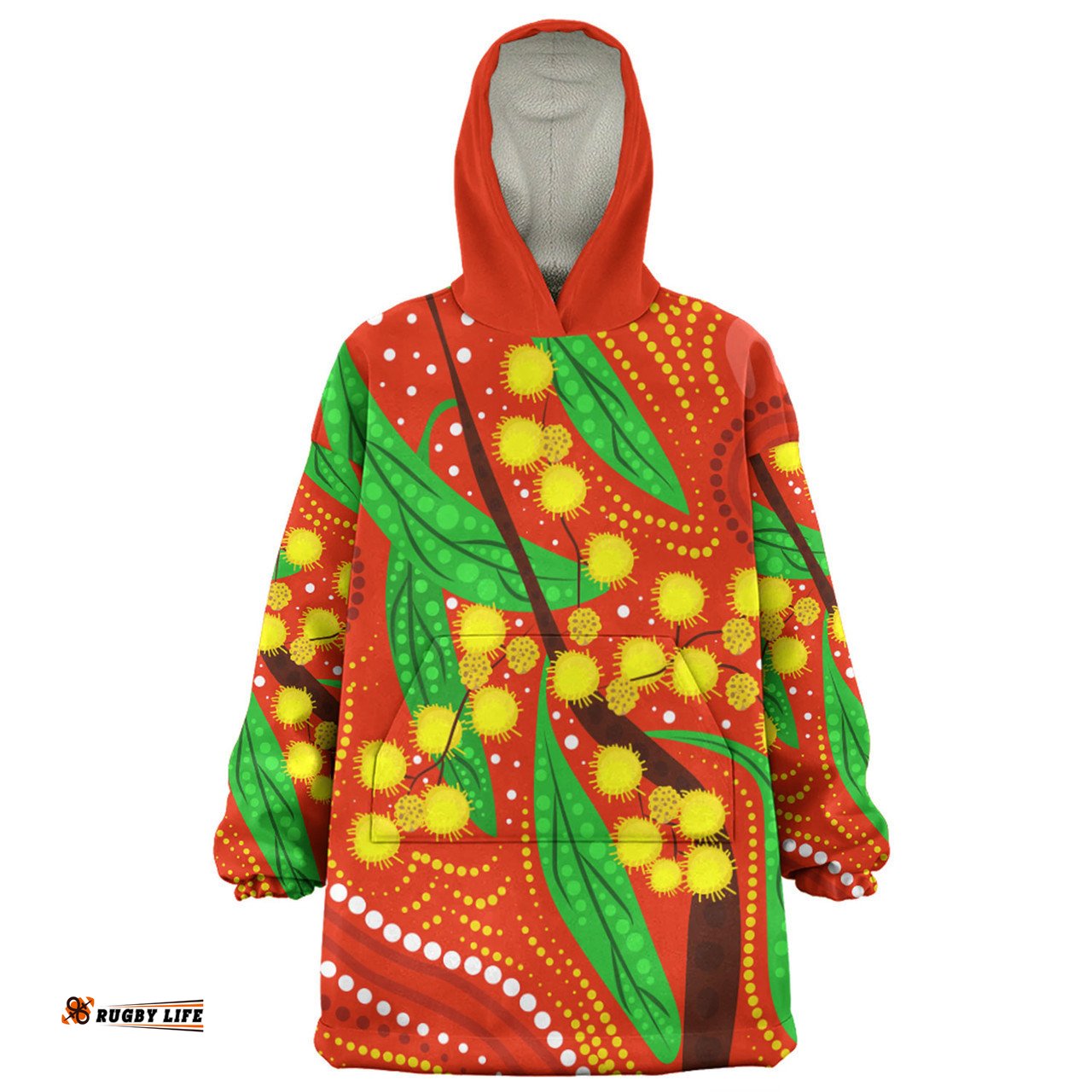 Australia Aboriginal Snug Hoodie - Aboriginal Dot Art Of Australian Yellow Wattle Painting Snug Hoodie