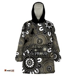 naidoc week 2024 fire burning wearable blanket hoodie aboriginal dots black art