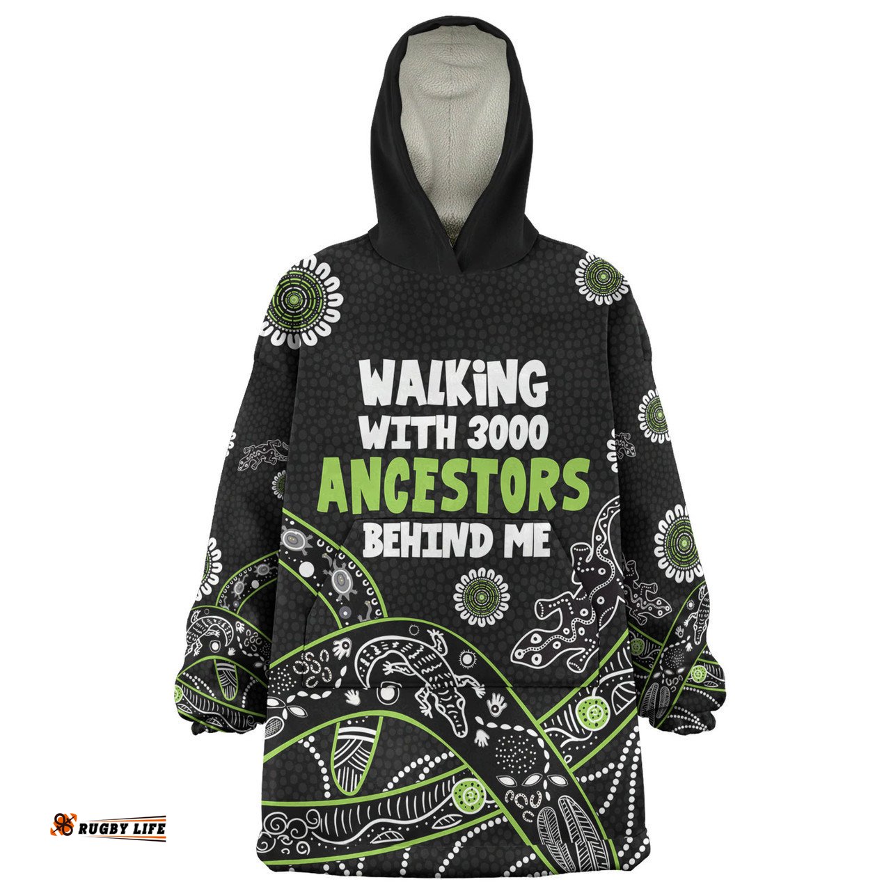 Australia Aboriginal Snug Hoodie - Walking with 3000 Ancestors Behind Me Black and Green Patterns Snug Hoodie