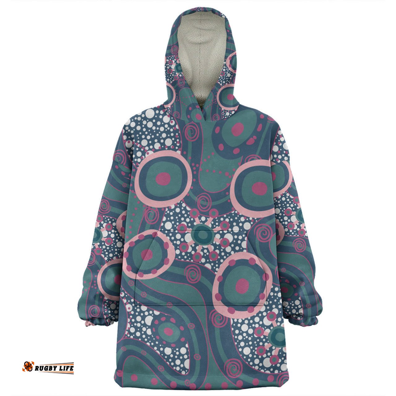 Australia Aboriginal Snug Hoodie - Green Aboriginal Dot Art Inspired Snug Hoodie
