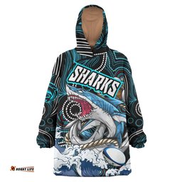 sharks rugby snug hoodie custom impetuous sharks with rugby ball and aboriginal dot painting art oodie blanket